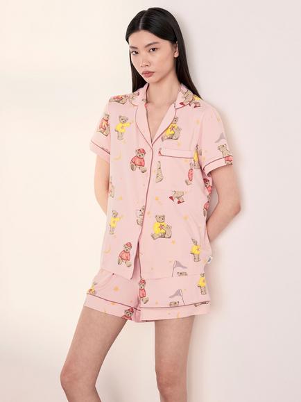 Chelsea Peers Celestial Bear Print Short Pyjama Set, Pink, Pink
