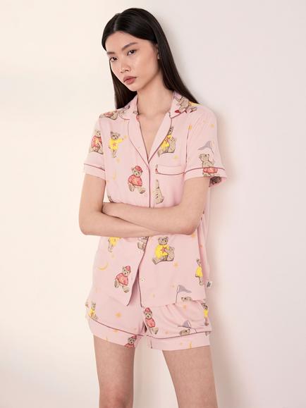 Chelsea Peers Celestial Bear Print Short Pyjama Set, Pink - view 2, Pink