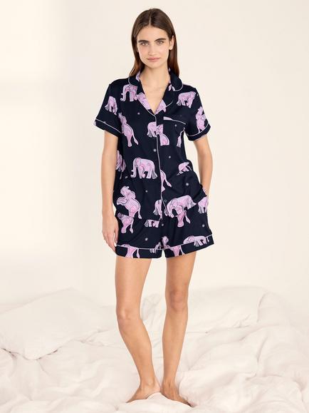 Chelsea Peers Elephant Dreamscape Print Short Pyjama Set, Navy - view 2, Navy