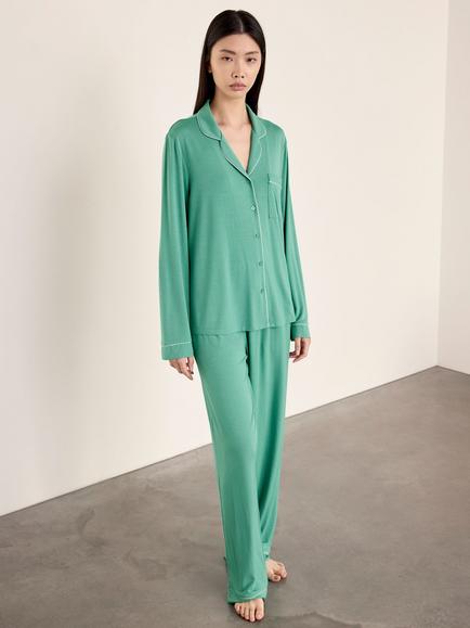 Chelsea Peers Button Through Long Pyjama Set containing TENCEL™ Modal, Teal, Teal