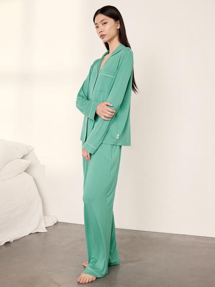 Chelsea Peers Button Through Long Pyjama Set containing TENCEL™ Modal, Teal - view 2, Teal