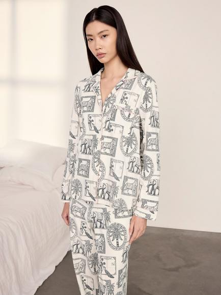 Chelsea Peers Safari Stamp Print Long Pyjama Set, White - view 2, White