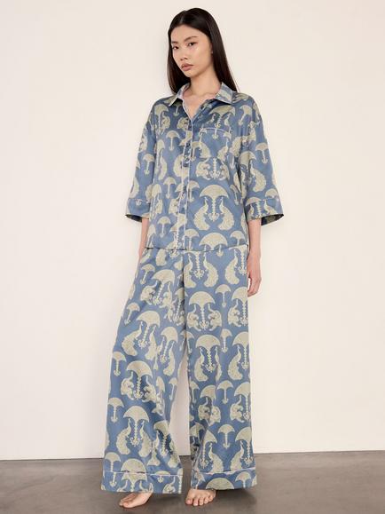 Chelsea Peers Satin Tigers & Peacocks Print Long Pyjama Set, Blue - view 2, Blue