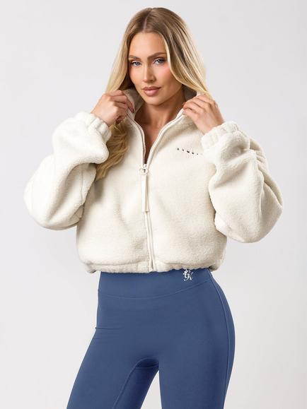 Gym King Cropped Borg Sweatshirt, Cream, Cream