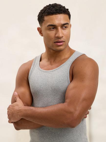 Gym King Fundamental Rib Vest, Grey Marl - view 2, Grey Marl