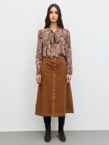 Gerard Darel TIPHAINE A-Line Midi Skirt, Caramel - view 2, Caramel