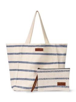 Seaspray Jumbie Stripe Beach Bag & Purse, Blue Mid, Blue Mid