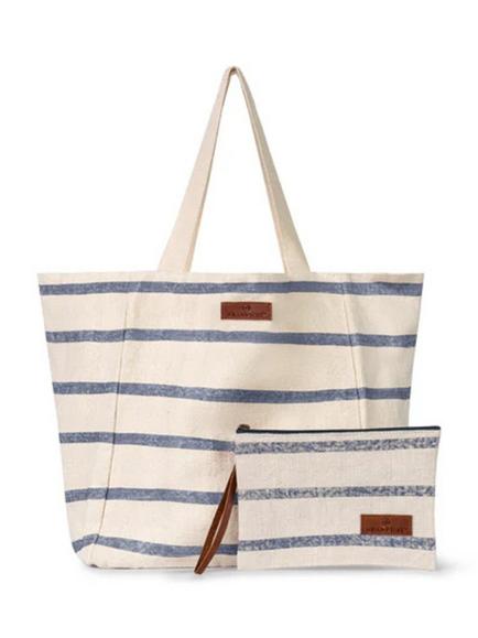 Seaspray Jumbie Stripe Beach Bag & Purse, Mid Blue/Cream
