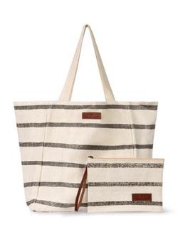 Seaspray Jumbie Stripe Beach Bag & Purse, Black, Black Black