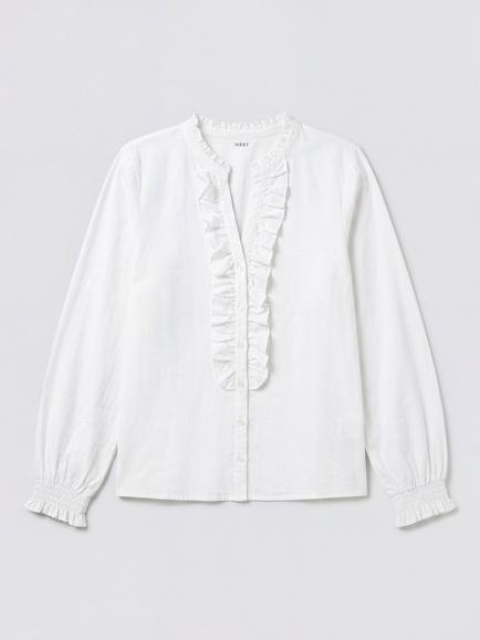 NRBY Sian Cotton Ruffle Shirt, White