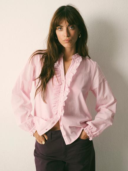 NRBY Sian Cotton Ruffle Shirt - view 2, Pink