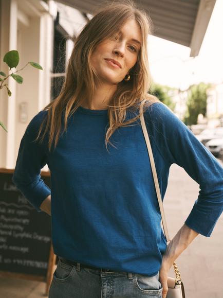 NRBY Wanda Linen Sleeve T-Shirt - view 2, Indigo