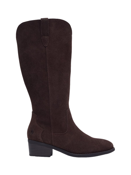 Hush Puppies Isabella Suede Western Block Heel Knee High Boots, Chocolate