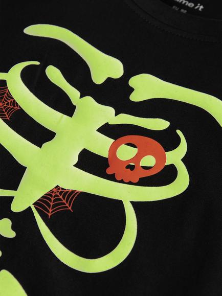 NAME IT Kids' Minecraft Cotton Rich Glow in the Dark Long Sleeve Pyjama Set, Black/Red/Orange - view 2, Black/Red/Orange