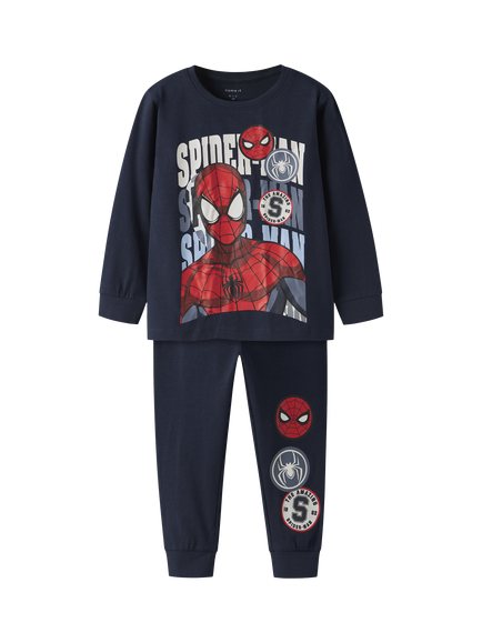 NAME IT Kids' Disney Spider-Man Cotton Rich Long Sleeve Pyjama Set, Navy Blazer, Navy Blazer