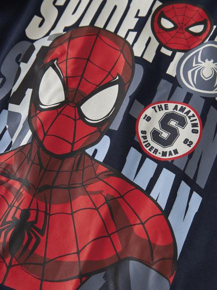 NAME IT Kids' Disney Spider-Man Cotton Rich Long Sleeve Pyjama Set, Navy Blazer - view 2, Navy Blazer