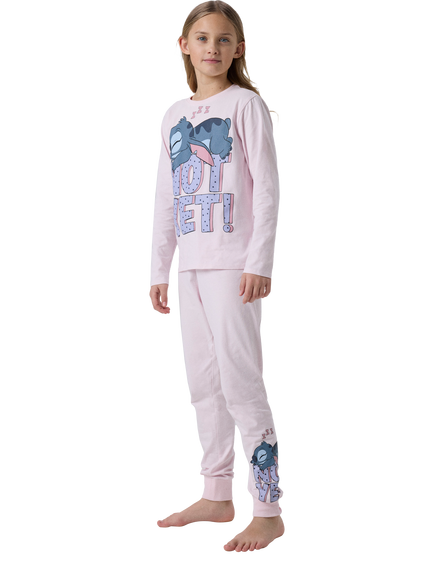 NAME IT Kids' Disney Stitch Cotton Rich Long Sleeve Pyjama Set, Cradle Pink, Cradle Pink