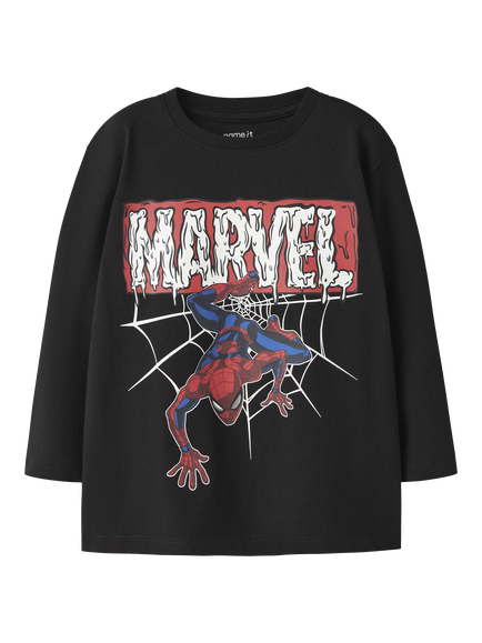 NAME IT Kids' Disney Spider-Man Cotton Rich Crew Neck T-Shirt, Black, Black