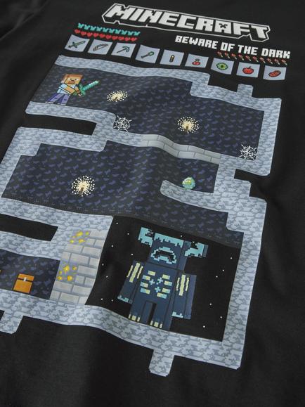 NAME IT Kids' Minecraft Pure Cotton Crew Neck Long Sleeve T-Shirt, Black - view 2, Black