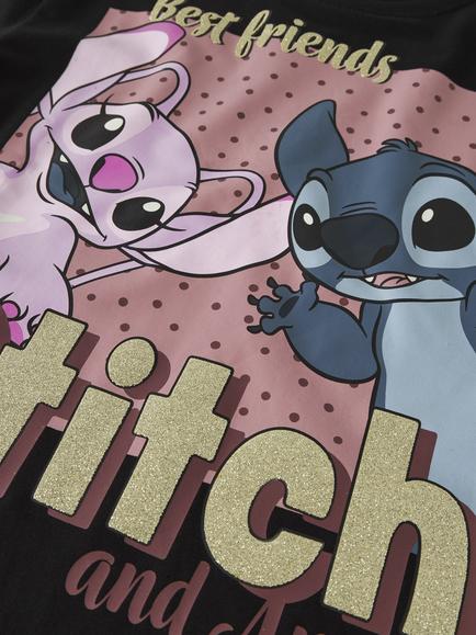 NAME IT Kids' Disney Stitch Cotton Rich Crew Neck T-Shirt, Black - view 2, Black