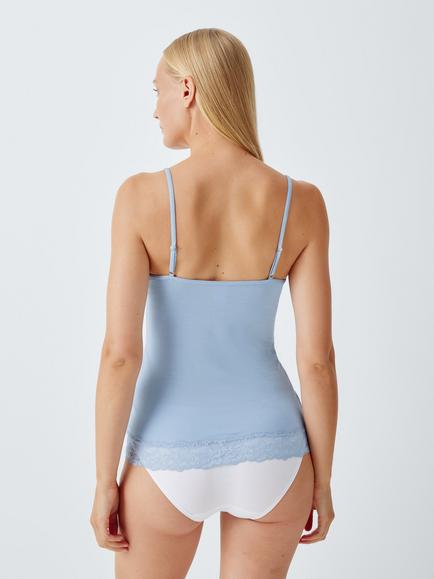 John Lewis Modal Lace with Cashmere Cami Top - view 2, Powder Blue