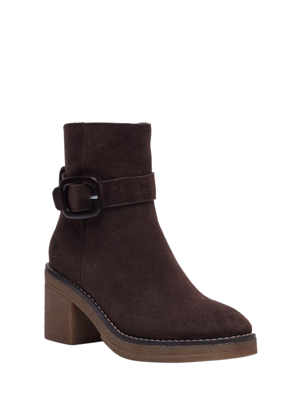 Hush Puppies Fearne Suede Buckle Block Heel Anke Boots, Brown - view 2, Brown