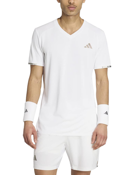 adidas Freelift  V Neck Tennis Top, White, White