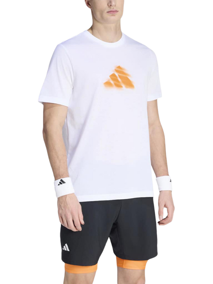 adidas Clay Graphic Print Crew Neck T-Shirt, White, White
