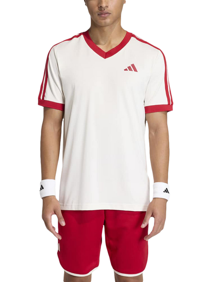 adidas Heritage V Neck Tennis Top, Chalk White