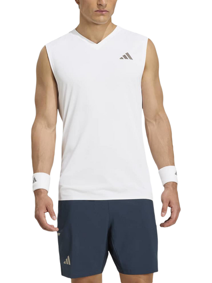adidas V Neck Sleeveless Tennis Top, White, White