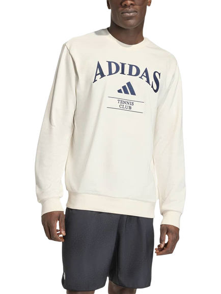 adidas Heritage Crew Neck Cotton Blend Sweatshirt, White / Blue
