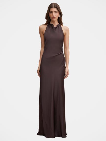 Forever New Drew Halterneck Back Tie Maxi Dress, Warm Chocolate