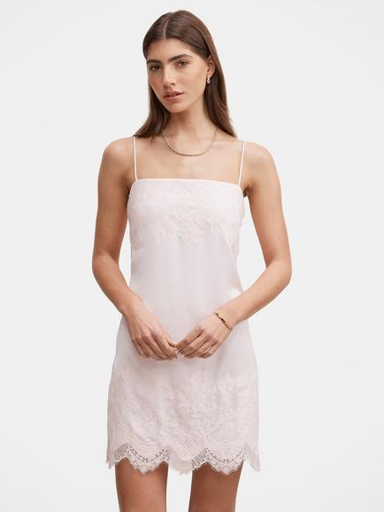 Forever New Haven Lace Trim Mini Dress, Pink Whisper, Pink Whisper