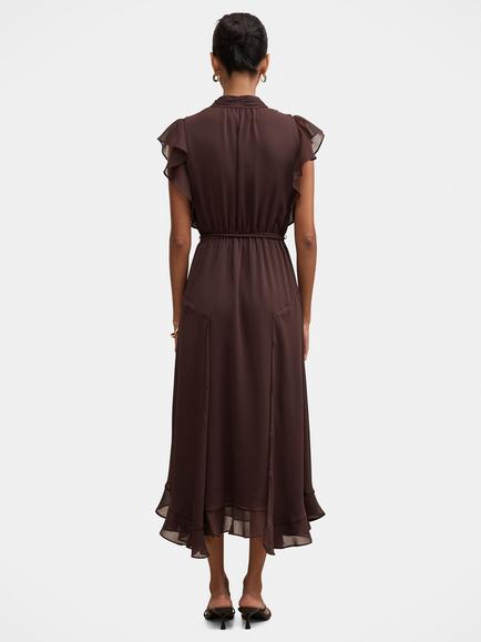 Forever New Maxwell Petite Flutter Sleeves Midi Dress, Chocolate - view 2, Chocolate