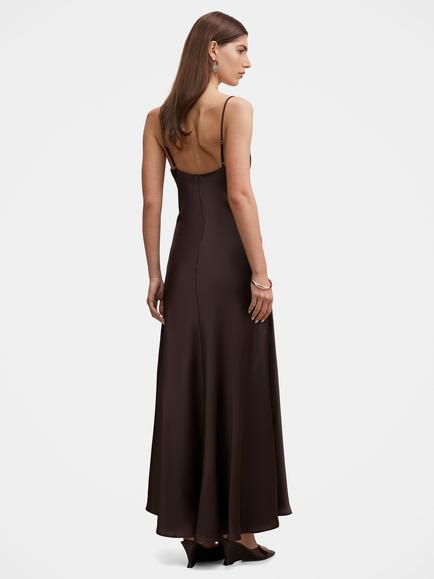 Forever New Tilesha Satin Cowl Slip Maxi Dress - view 2, Warm Chocolate