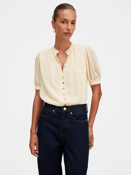 Forever New Leighton Short Sleeve Blouse, Double Cream, Double Cream