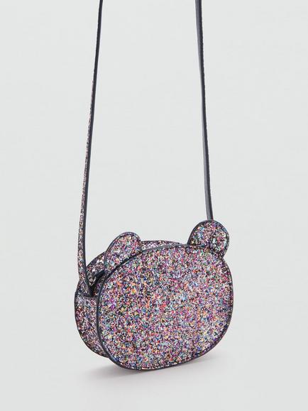 Mango Kids' Bolso Cat Glitter Party Bag, Navy - view 2, Navy