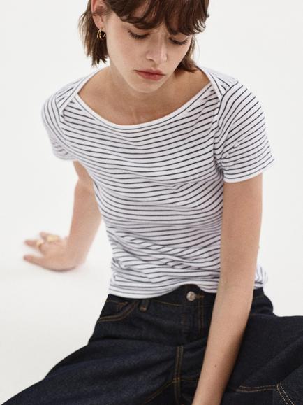 Mango Stripe T-Shirt, Navy/Multi, Navy/Multi