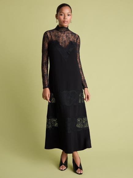 FLORERE Lace Insert Dress, Black, Black