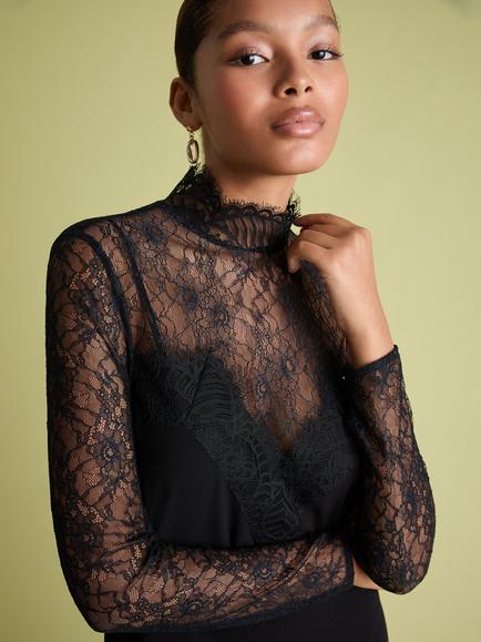 FLORERE Lace Insert Dress, Black - view 2, Black