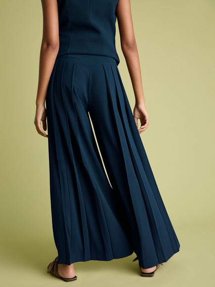 FLORERE Deep Pleat Wide Leg Trousers - view 2, Teal