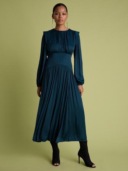 FLORERE Shoulder Detail Fit & Flare Midi Dress, Teal