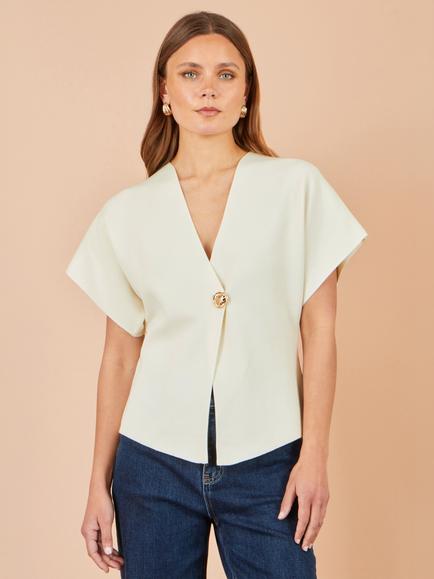 Yumi Molten Button Knitted Kimono Cardigan, Ivory, Ivory