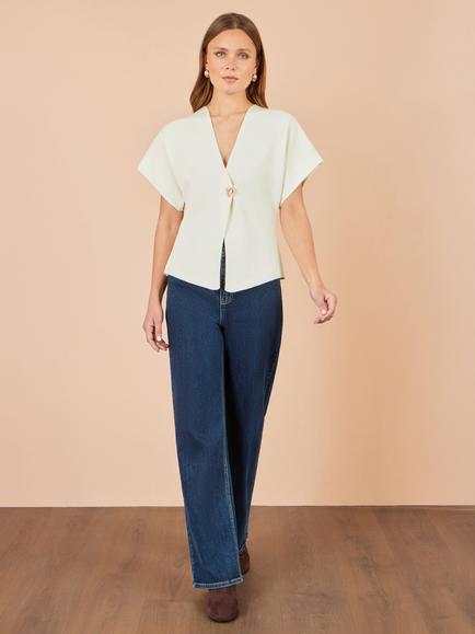 Yumi Molten Button Knitted Kimono Cardigan, Ivory - view 2, Ivory