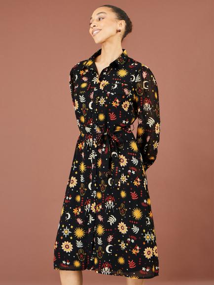 Yumi Cosmic Midi Shirt Dress, Black - view 2, Black