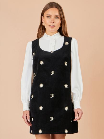 Yumi Cosmic Corduroy Pinafore Dress, Black, Black