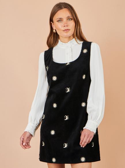 Yumi Cosmic Corduroy Pinafore Dress, Black - view 2, Black