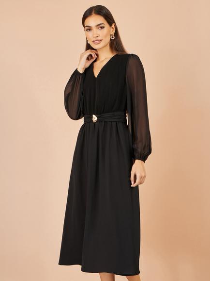 Yumi Buckle Detail Midi Dress, Black, Black
