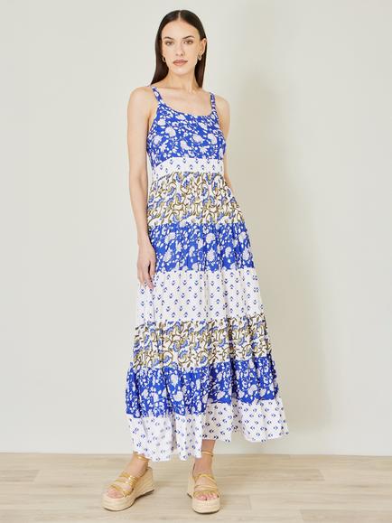 Yumi Patchwork Print Maxi Dress, Blue, Blue