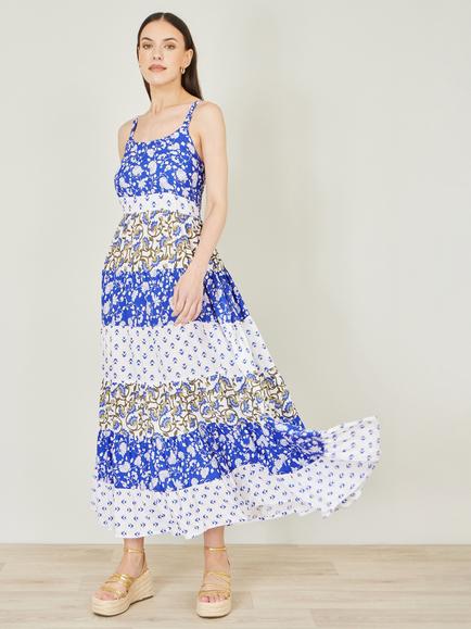 Yumi Patchwork Print Maxi Dress, Blue - view 2, Blue